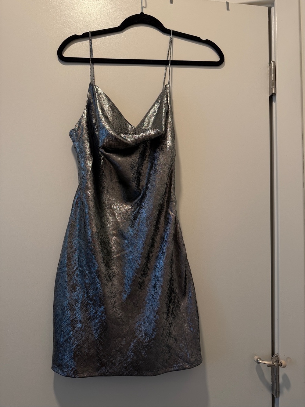 Silver Cowl Neck Mini Slip Dress - Picture 5 of 7